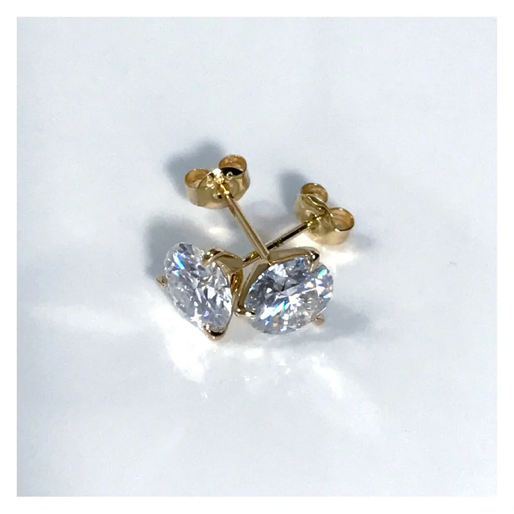 14KT 2 CARAT GENUINE MOISSANITE SOLID YELLOW GOLD MARTINI SET STUD EARRINGS NWOT - Picture 2 of 12
